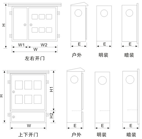 不锈钢单相电表箱外形尺寸图